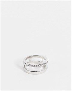 Серебристое кольцо с параллельным дизайном и мозаичной отделкой Designb london