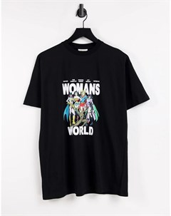 Черная oversized футболка с принтом по комиксу Чудо женщина Na-kd