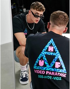 Черная футболка с принтом Video paradise на спине Huf