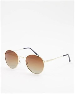 Золотистые солнцезащитные очки с круглой металлической оправой и коричневыми поляризованными стеклам Asos design