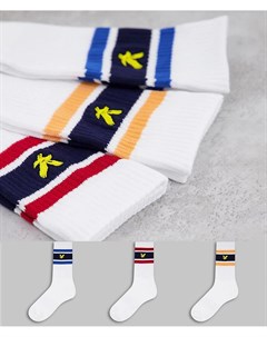 Набор из 3 пар белых спортивных носков c контрастными полосками Lyle & scott bodywear