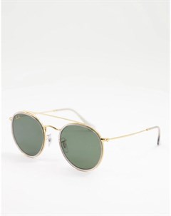 Круглые солнцезащитные очки в золотистой оправе с двойной планкой в стиле унисекс 0RB3647N Ray-ban®