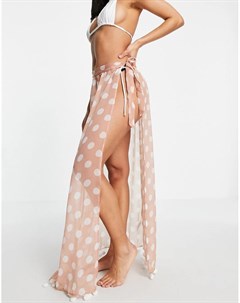 Пляжная розовая юбка в горошек с завязкой сбоку Brave soul
