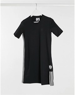 Черное платье рубашка с объемным логотипом трилистником Adidas originals