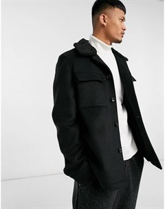 Черная полушерстяная куртка с контрастным воротником Asos design