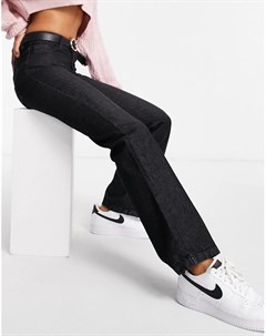 Черные выбеленные джинсы с легким клешем и завышенной талией Femme luxe