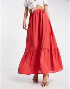 Красная юбка макси с оборкой по подолу In the style