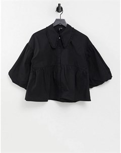 Черная рубашка с баской и объемными рукавами Vero moda