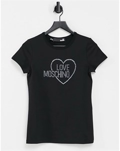 Черная футболка с логотипом из стразов Love moschino