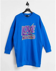 Синее платье футболка с логотипом в форме молний Love moschino
