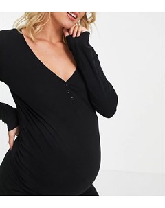 Черный пижамный топ из органического хлопка для беременных на пуговицах MOM Lindex
