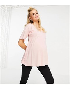 Пудрово розовая свободная футболка с V образным вырезом ASOS DESIGN Maternity Asos maternity