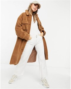 Удлиненное бежевое пальто из искусственного меха x Naomi Genes In the style