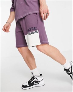 Фиолетовые oversized шорты со вставками в стиле колор блок и логотипом от комплекта Asos actual
