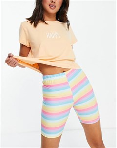 Пижамный комплект из футболки и шортов леггинсов цвета радужный сорбет Loungeable