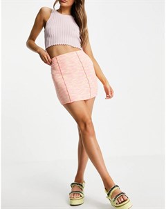 Розовая окрашенная мини юбка с наружными швами от комплекта Bershka