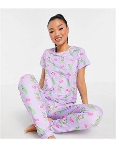 Пижамный комплект из футболки и леггинсов сиреневого цвета с принтом крокодилов Petite Loungeable