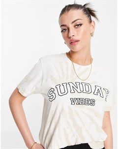 Бежевая футболка бойфренда с принтом тай дай и надписью Sunday vibes River island