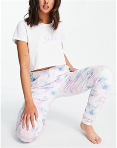 Пижама из футболки с надписью Shhh и леггинсов пастельных оттенков с принтом тай дай Loungeable