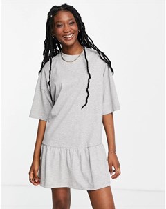 Серое меланжевое платье футболка в стиле oversized с оборкой внизу Asos design