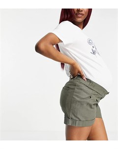 Льняные шорты цвета хаки с широкими штанинами складками спереди и резинкой под животом ASOS DESIGN M Asos maternity