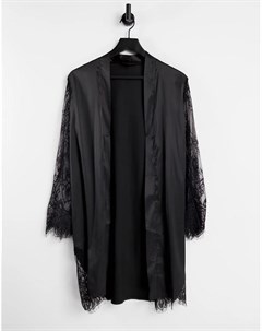 Черный атласный халат с кружевными рукавами Love & other things