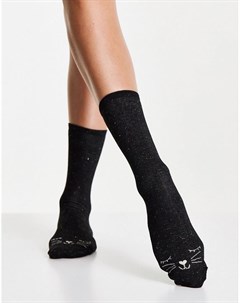 Черные носки с кошачьей мордочкой Accessorize