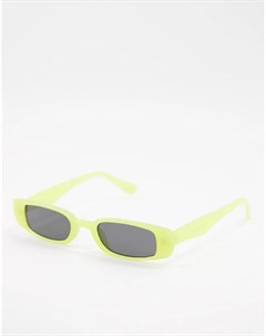 Узкие солнцезащитные очки в прямоугольной оправе лаймового цвета Skinnydip
