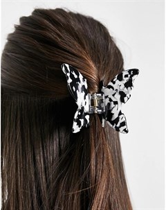 Черно белая заколка для волос в виде бабочки из каучука Asos design