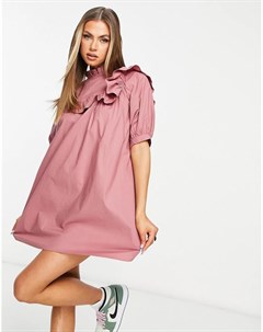 Розовое свободное платье с оборкой In the style