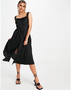 Черное платье миди с квадратным вырезом Tfnc