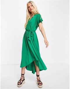 Зеленое платье с запахом и расклешенными рукавами Gilli