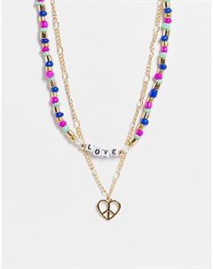 Золотистое ярусное ожерелье с бисером надписью Love и подвеской в виде пацифика Liars & lovers