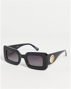 Черные блестящие солнцезащитные очки в массивной квадратной оправе с металлической монограммой Asos design