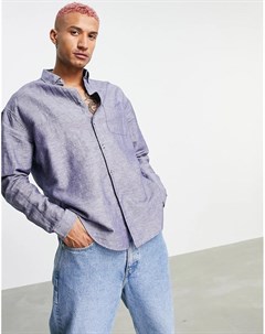 Oversized рубашка темно синего цвета в стиле 90 х из материала с добавлением льна Asos design