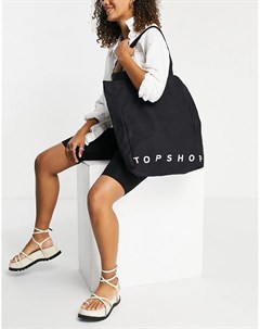 Черная сумка тоут из плотной ткани с логотипом Topshop