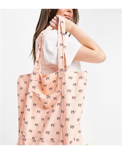Розовая парусиновая сумка тоут с монограммами по всей поверхности Inspired Reclaimed vintage