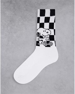 Белые спортивные носки с принтом Снупи в шахматную клетку Asos design