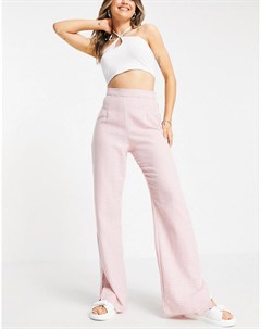 Классические брюки розового цвета с узором гусиная лапка завышенной талией и разрезом по низу штанин Naanaa
