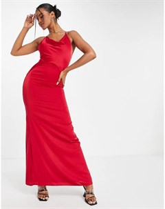 Атласное платье макси красного цвета со свободным воротом Tfnc