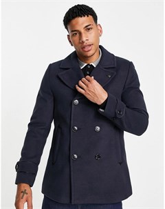 Темно синее двубортное пальто Burton Burton menswear