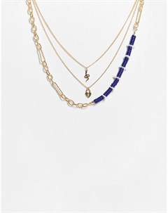 Ожерелье в несколько рядов золотистого и синего цветов с бусинами и подвесками в виде змеи и сердца  Liars & lovers