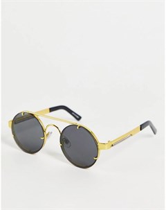 Круглые солнцезащитные очки в стиле унисекс с черными линзами в золотистой оправе Lennon2 Spitfire