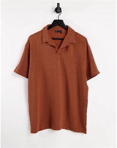 Фактурная свободная футболка поло оранжевого цвета без застежки с отложным воротником Asos design