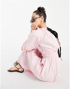 Розовое платье миди из поплина и органического хлопка со сборками и завязкой на спинке Vero moda