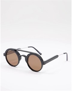 Круглые солнцезащитные очки унисекс в черной оправе с коричневыми линзами Ambient Spitfire