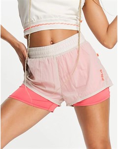 Спортивные шорты со вставкой с логотипом бежевого и розового цветов Fila