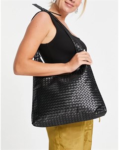 Черная мягкая сумка на плечо с плетеной отделкой Svnx