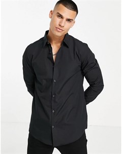 Черная рубашка узкого кроя из легко гладящегося материала Burton Burton menswear