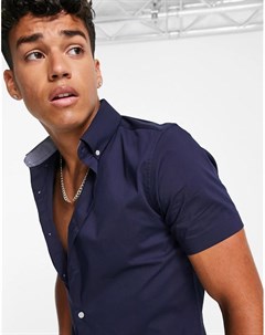 Темно синяя эластичная рубашка с короткими рукавами Burton Burton menswear